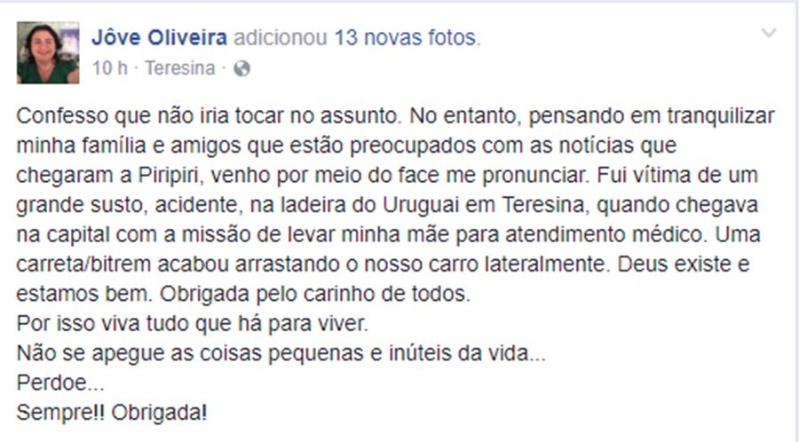Postagem de Jôve Oliveira